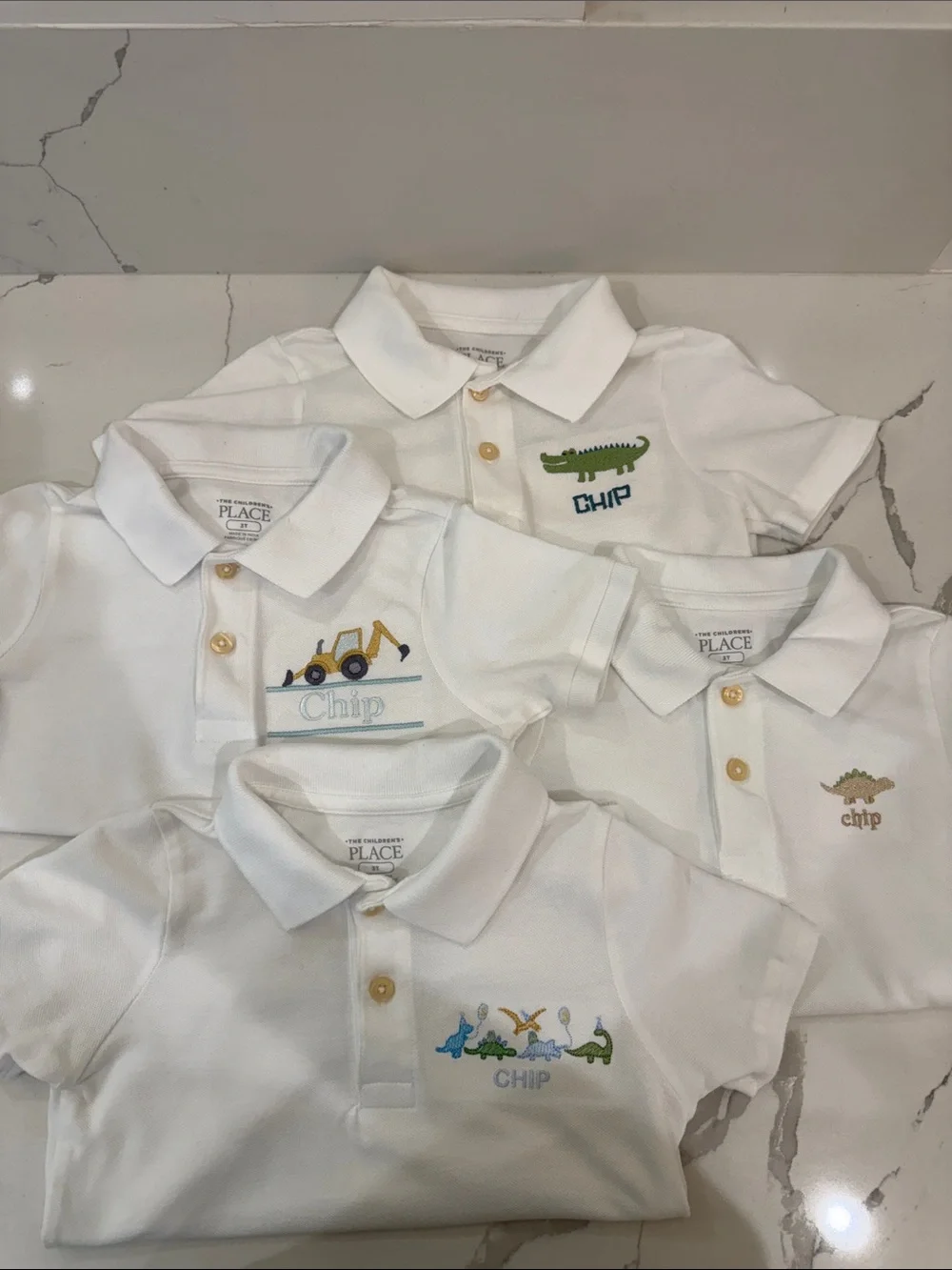 Lot of 4 The Children's Place White Polo Shirts with ‘Chip’ Monogram 3T